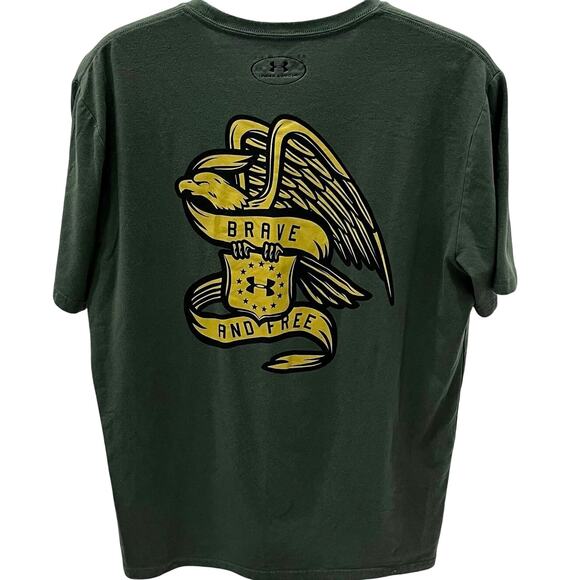 Under Armour Men's MD  Eagle "Brave And Free" Army Green Graphic T-shirt - Picture 1 of 5